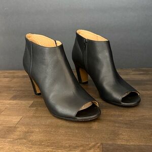 Maison Margiela Peep Toe Ankle Booties Black Leather Made in Italy Chunky Heel